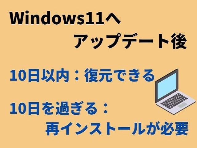 Windows10に戻す前の注意点：Windows11へアップデート後、10日以内に限られる