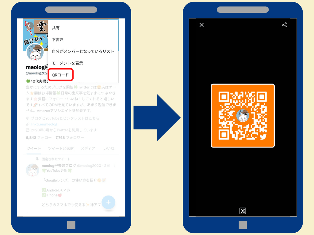 AndroidスマホでQRコードを読み取る方法：自分のTwitterのQRコードが表示される