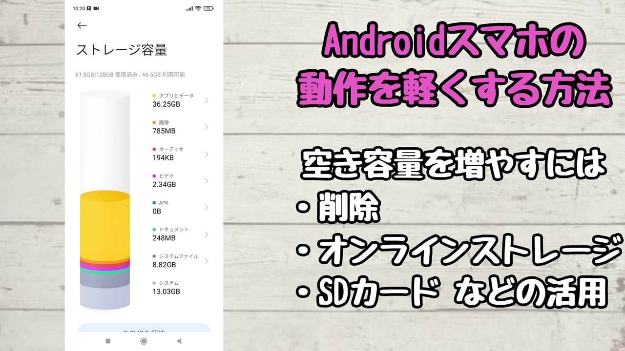 Androidスマホの動作を軽くする方法：空き容量を増やす
