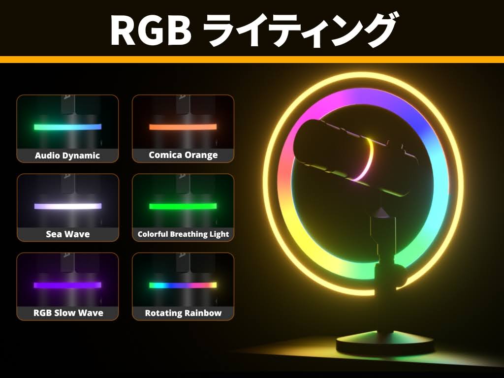 Comica ワイヤレスダイナミックマイク：RGBライト機能は6種類