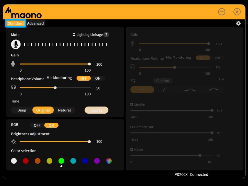 専用ソフト「Maono Link」：「Standard」の設定項目！