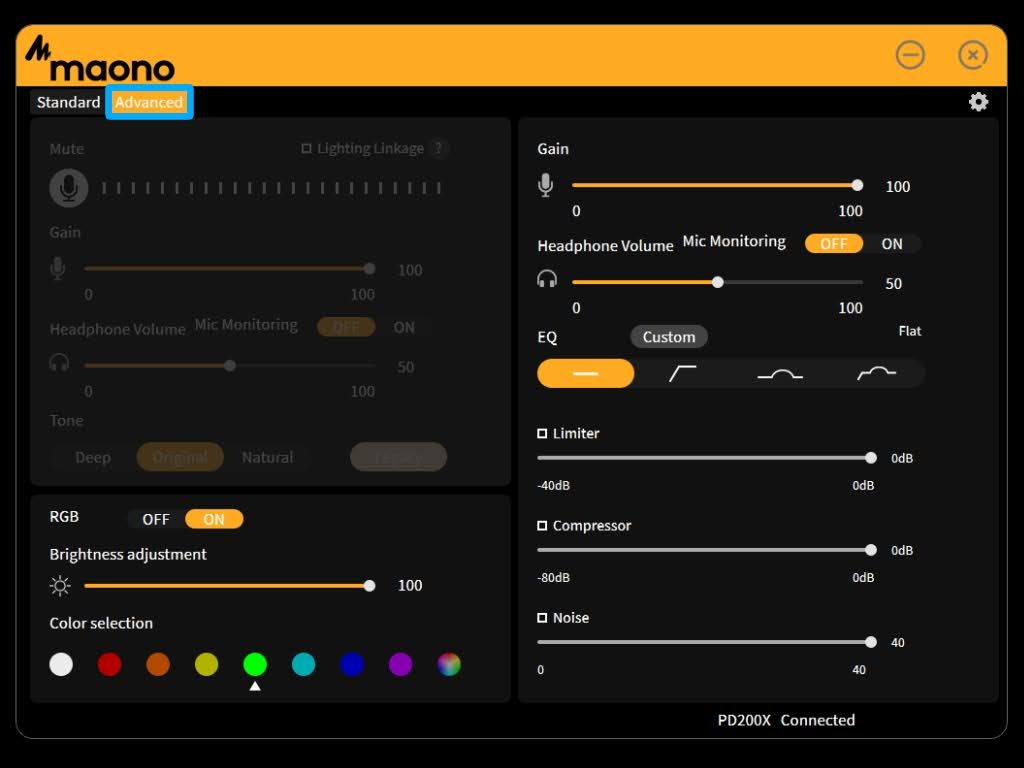 専用ソフト「Maono Link」：「Advanced」の設定項目！
