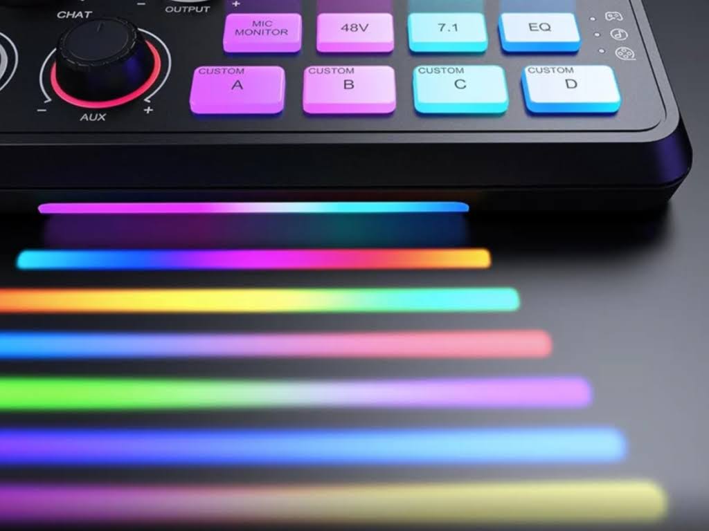 FIFINE AmpliGame SC8 オーディオミキサー：RGB制御ボタンで、好みのカラーに変更できる