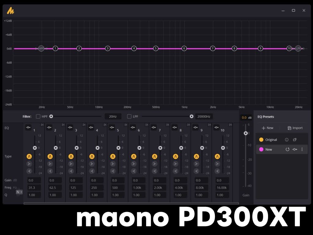 maono PD300XT:専用ソフトMaono Link!自分専用のEQ設定を作れる