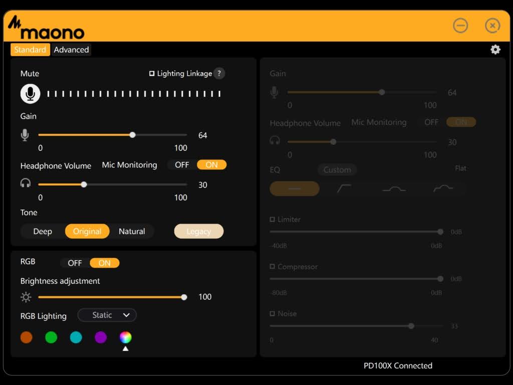 Maono Link「PD100X」の使い方：「Standard」の設定項目