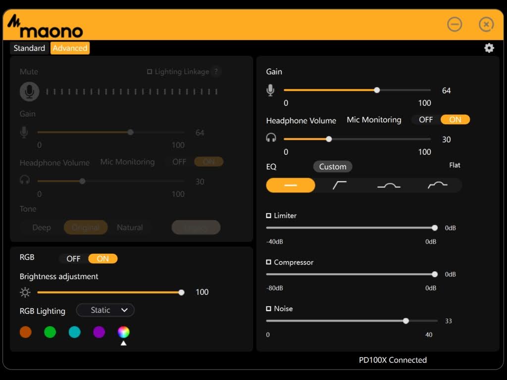 Maono Link「PD100X」の使い方：「Advanced」の設定項目
