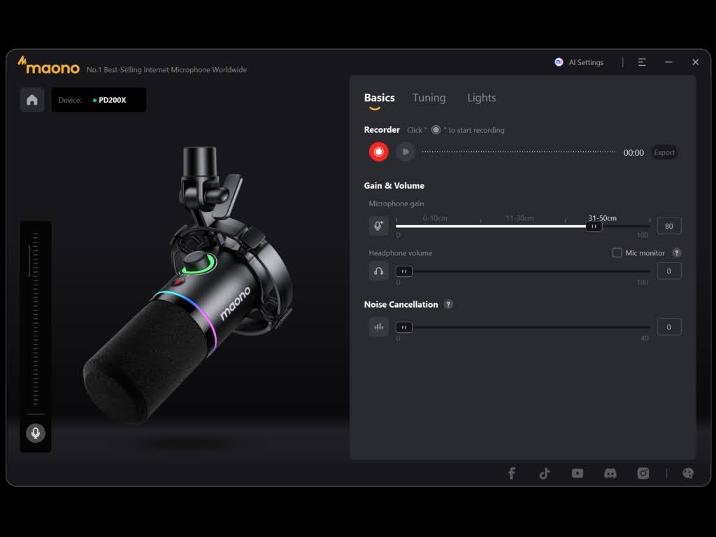 Maono Link「PD200X」の使い方：「Basics」の設定項目