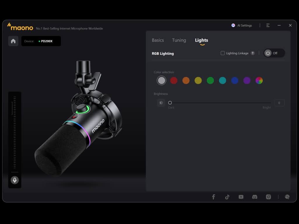 Maono Link「PD200X」の使い方：「Lights」の設定項目