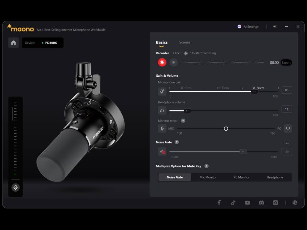 Maono Link「PD300X」の使い方：「Basics」の設定項目