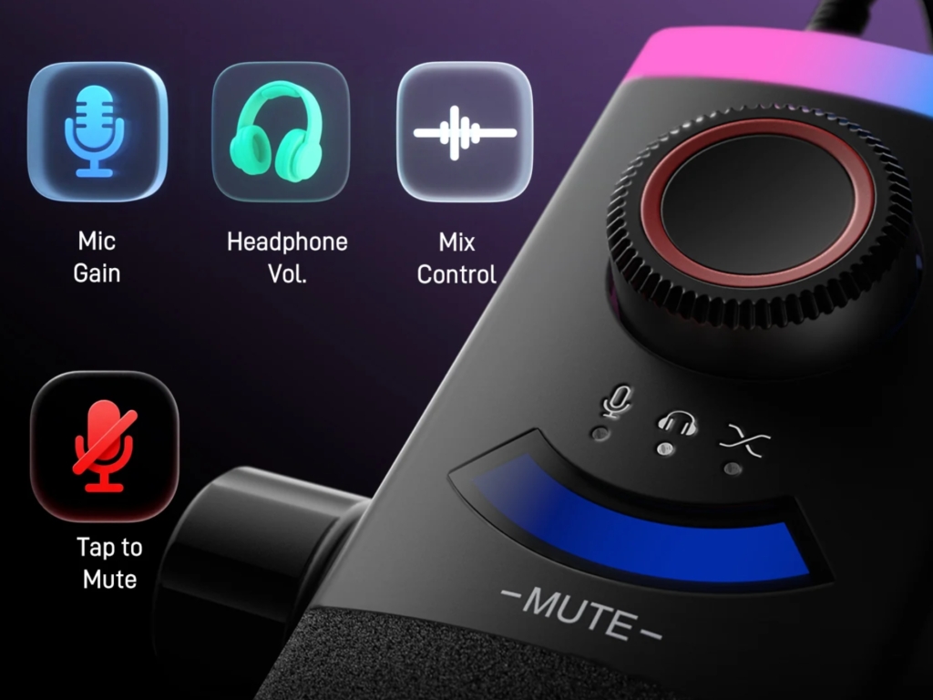 FIFINE AM8PROT RGBマイクアーム付きのダイナミックマイク:3-in-1ノブとミュート機能!