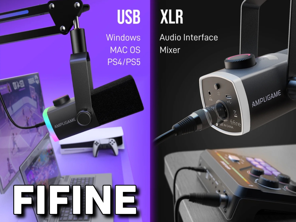 FIFINE AM8PROT RGBマイクアーム付きのダイナミックマイク:Windows・Mac OS・PS4/PS5に対応している