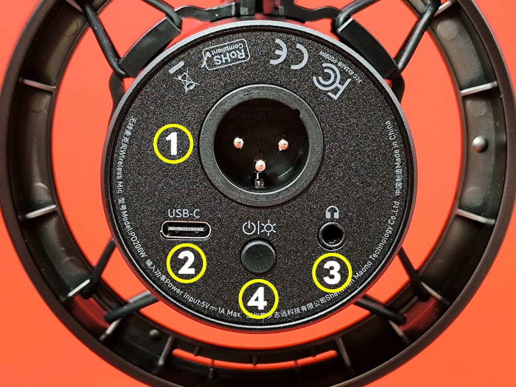 maono PD200W ハイブリッドダイナミックマイク：背面の接続端子関係