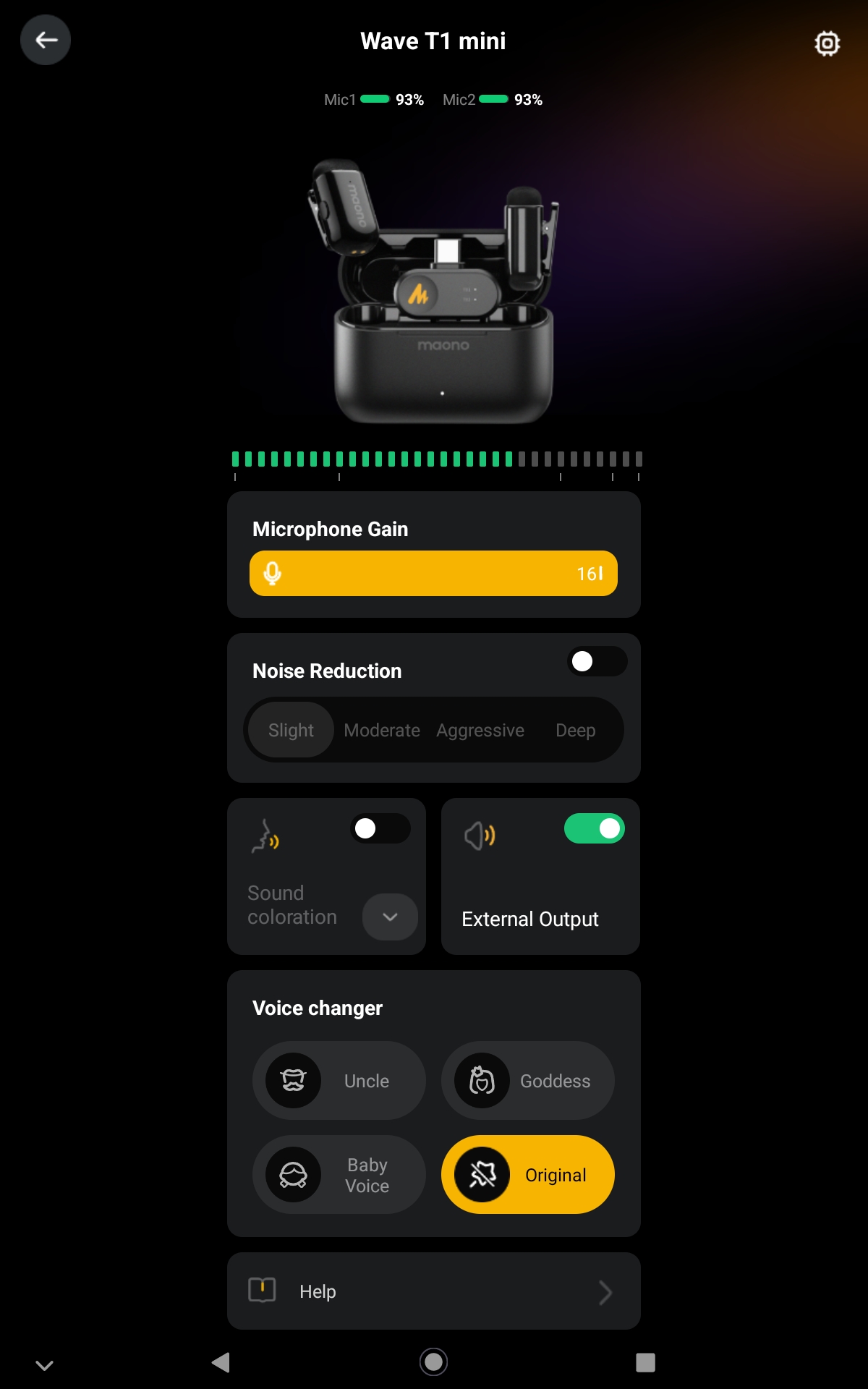 maono T1 MINI：専用ソフト「Maono Link」レシーバーとマイクのペアリングが完了していれば、こちらの画面が表示される