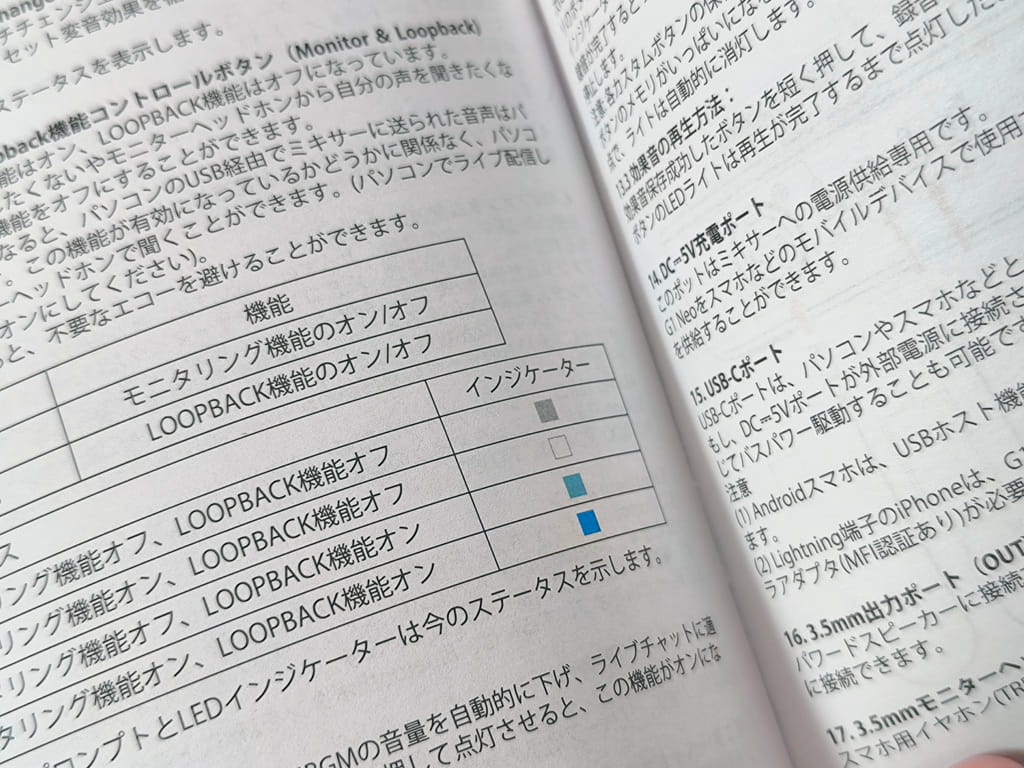 maono G1 NEO ゲーミングオーディオミキサー：取扱説明書は「日本語表記」あり