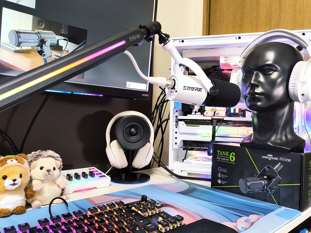 「SHURE MV7+」の音声を確認：XLR接続、FIFINE SC8（ミキサー）