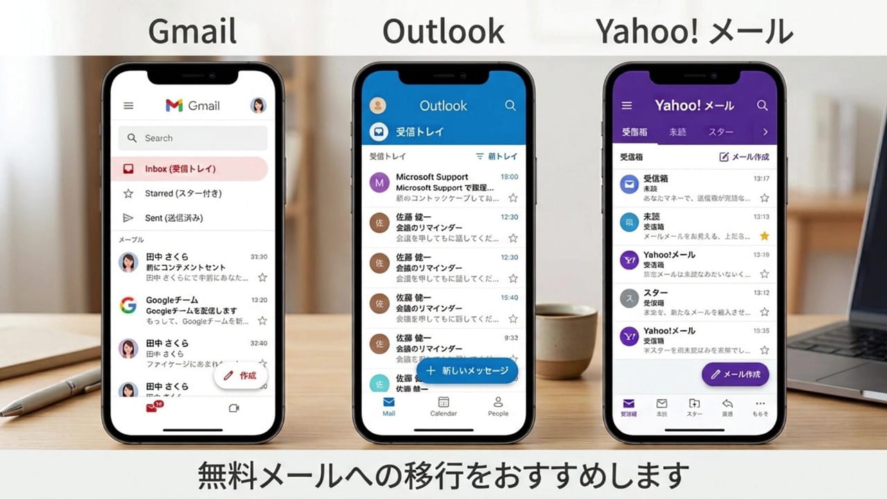 スマホ料金の節約のコツ:キャリアメールから無料メール(GmailやOutlookなど)への移行をおすすめ