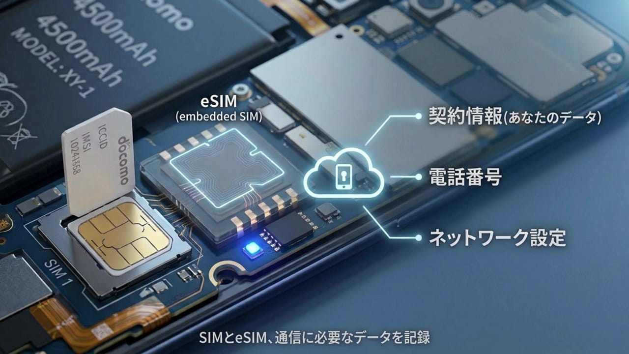 スマホ料金の節約のコツ:SIMカードやeSIMには、電話番号や契約者情報といった通信に必要なデータが記録されている