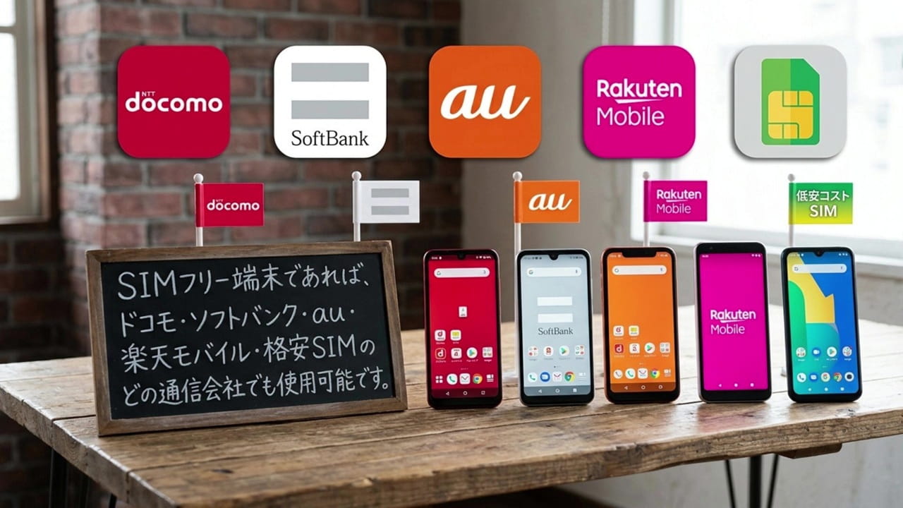 スマホ料金の節約のコツ:SIMフリー端末であれば、ドコモ・ソフトバンク・au・楽天モバイル・格安SIMのどの通信会社でも使用可能