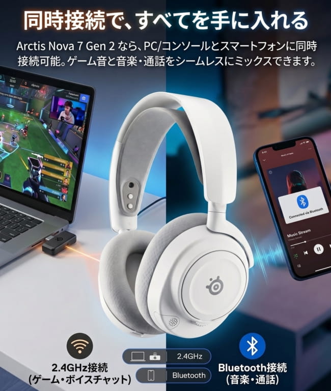 SteelSeries Arctis Nova7 Gen2 ワイヤレスゲーミングヘッドセット レビュー！同時接続に対応