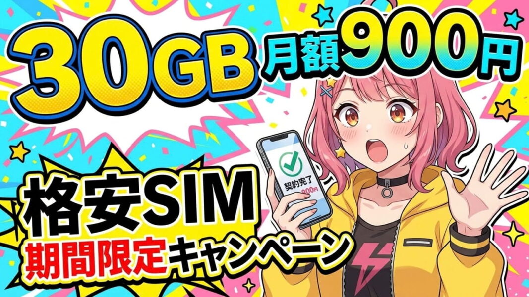 圧倒的に安い!スマホのデータ通信量30ギガで『月額900円』の格安SIMを紹介【期間限定のキャンペーン】