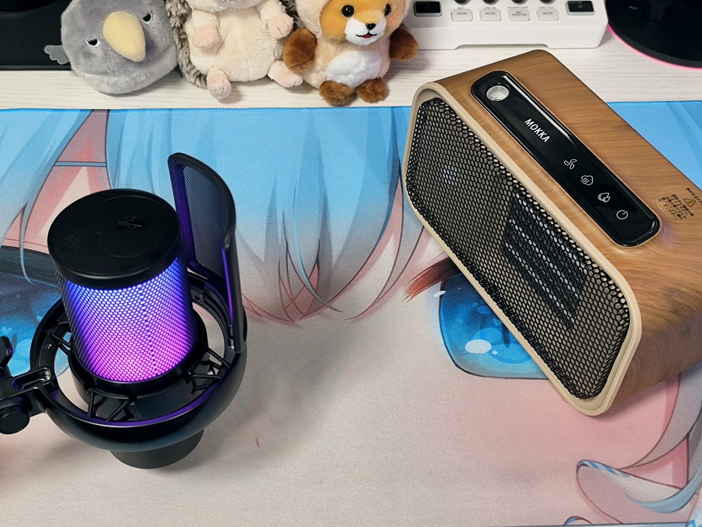 MAONO DM40-PRO ワイヤレスゲーミングマイク:マイク前に置いた送風機でノイズの違いを確認