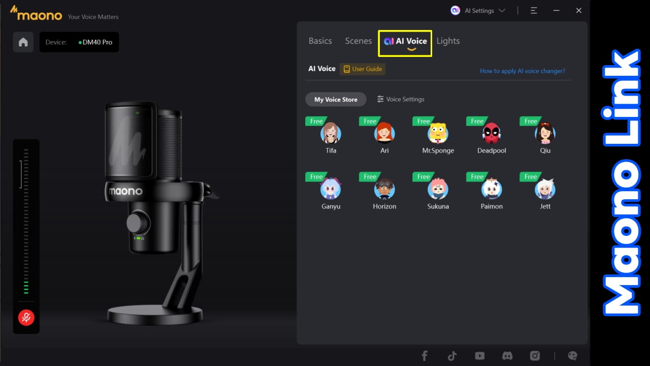 PCで使えるMaono Link!「AI Voice」の項目