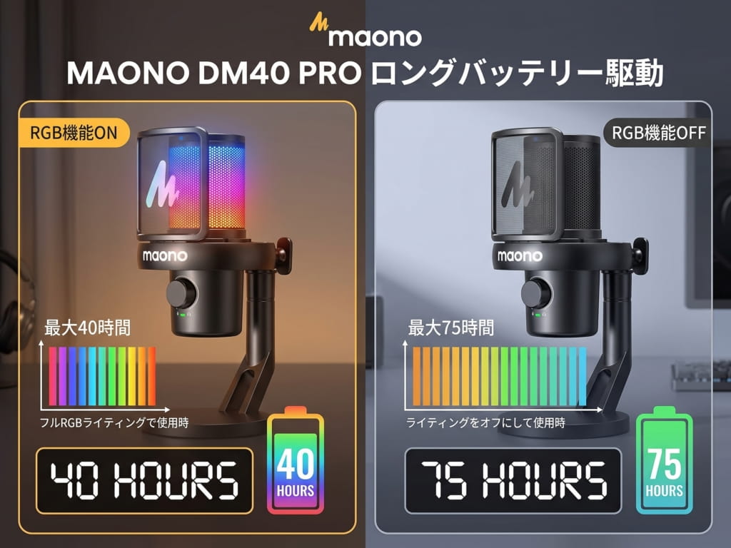 MAONO DM40-PRO ワイヤレスゲーミングマイク:長時間バッテリー仕様!